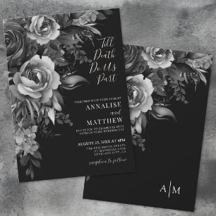 Gothische Schwarze Hochzeit mit Blumenmotiven Einladung