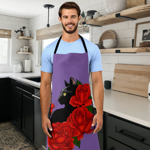 Gothische schwarze Katze rote Rosen lila Schürze