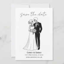 Gothische Skelett Halloween Save the Date Karten