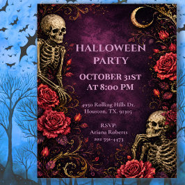 gothische Skelettrosen Halloween-Party Einladung