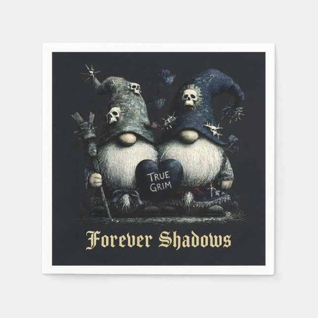 Gothische "True Grim" Gnome mit "Forever Shadows" Serviette (Vorderseite)