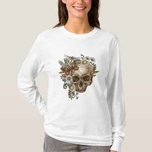 gothische Vintage-Blumen-Schädel und Schmetterling T-Shirt
