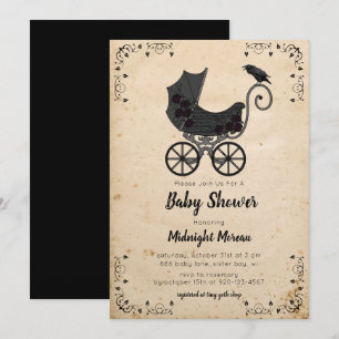 Gothische Vintage-Kinderwagen-Baby-Shower-Einladun Einladung