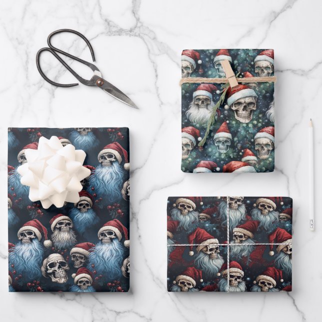 Gothische Weihnachtskugeln in Weihnachtsmannmützen Geschenkpapier Set (Vorderseite)