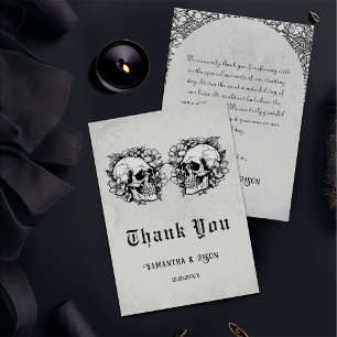 Gothischer Blumen-Schädel-Hochzeit Halloween  Dankeskarte