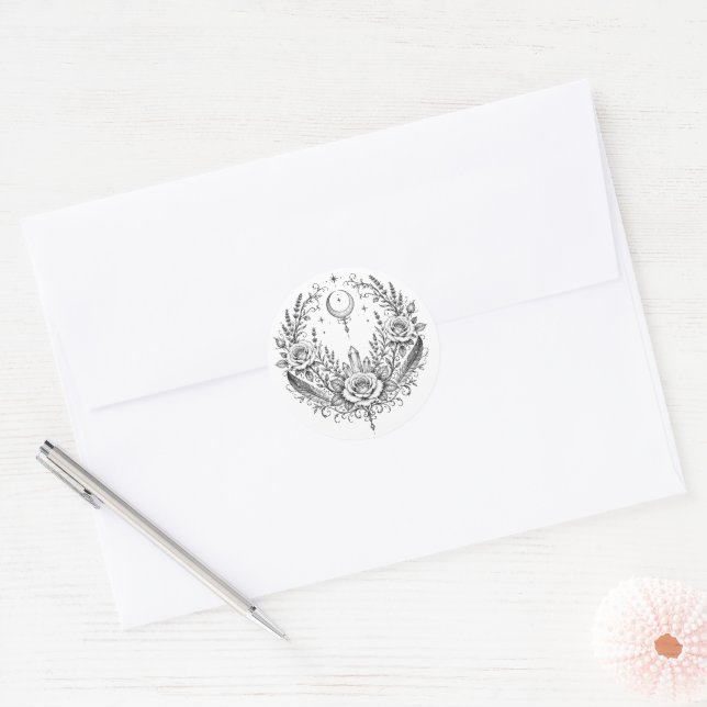 Gothischer botanischer Kranz Hochzeit Runder Aufkleber (Umschlag)