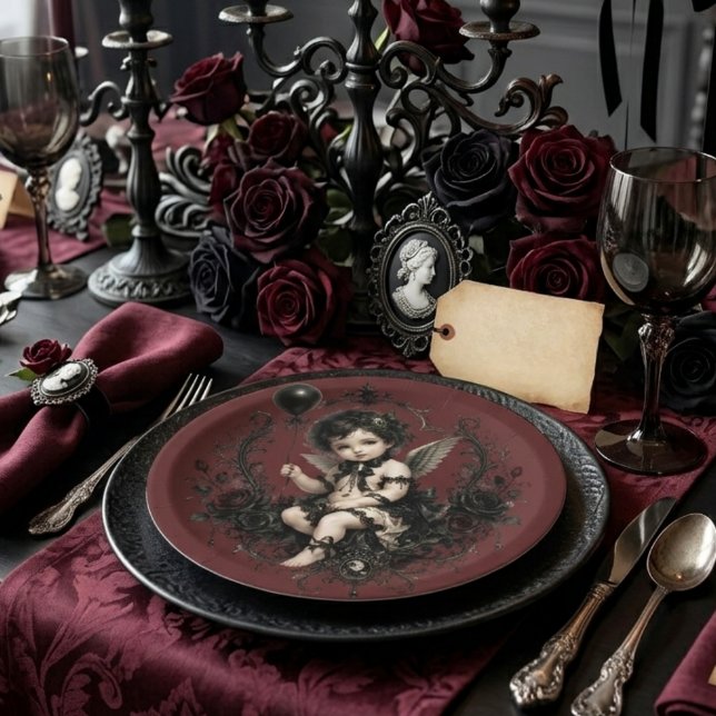 Gothischer Cherub Schwarze Rose Dunkle Romantik Pappteller (Von Creator hochgeladen)