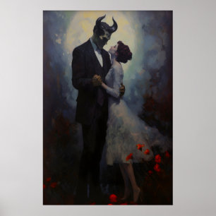 Gothischer Dämon und Frau tanzen im Mondlicht, Dun Poster