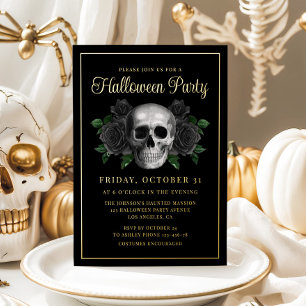 Gothischer floraler Totenkopf Halloween Gold Folieneinladung