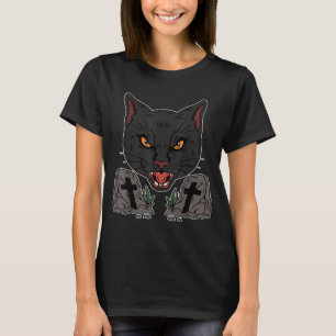Gothischer Grabstein Gruselige Schwarze Katze Goth T-Shirt