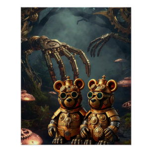 Gothischer mechanischer dunkler Wald Steampunk Gum Poster