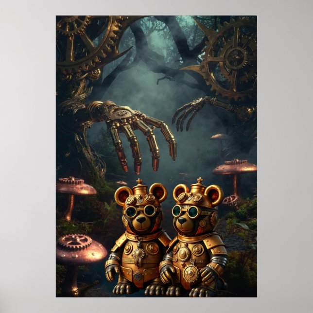 Gothischer mechanischer dunkler Wald Steampunk Gum Poster (Vorne)