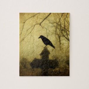 Gothischer Rabe auf Kreuz Puzzle