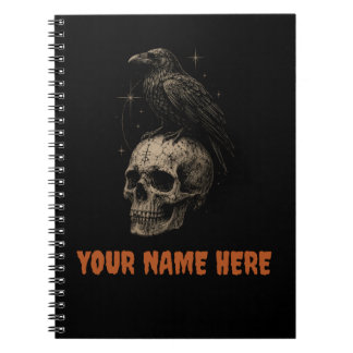 Gothischer Rabe auf Totenkopf-Vintage-Mysterium . Notizblock
