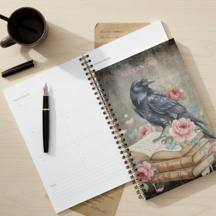 Gothischer Rabe Dunkle Akademie Floral Planer