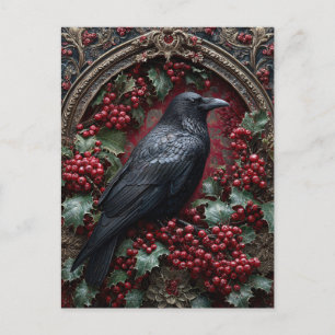 Gothischer Rabe mit Stechpalme und Beeren Postkarte