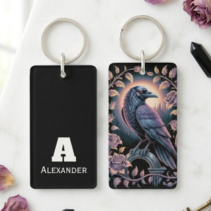 Gothischer Rabenliebhaber Dark Academia Floral Schlüsselanhänger