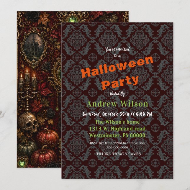Gothischer romantischer Halloween Einladung (Vorne/Hinten)