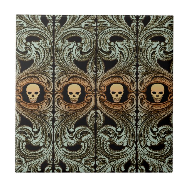Gothischer Salbeigrüner Schmuck mit Totenkopf Fliese (Vorderseite)