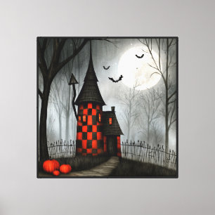 Gothischer Schachbrett-Halloween-Turm Leinwanddruck