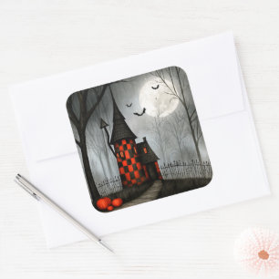 Gothischer Schachbrett-Halloween-Turm Quadratischer Aufkleber