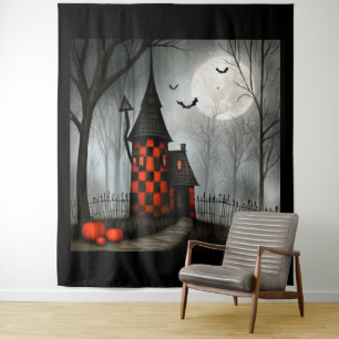 Gothischer Schachbrett-Halloween-Turm Wandteppich