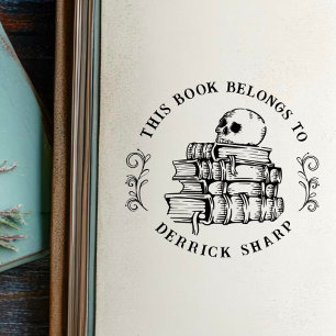 Gothischer Schädel in Büchern "Aus der Bibliothek" Gummistempel