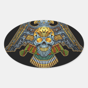 Gothischer Schädel mit Gewehren und Kugeln von Al  Ovaler Aufkleber
