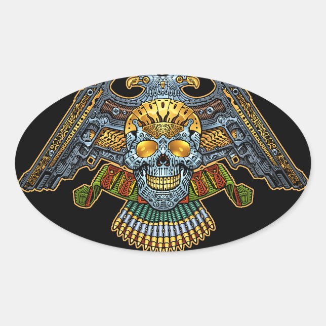 Gothischer Schädel mit Gewehren und Kugeln von Al  Ovaler Aufkleber (Vorderseite)