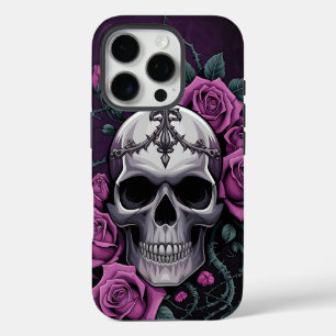 Gothischer Schädel mit Lila Rose iPhone 16 Pro Hülle