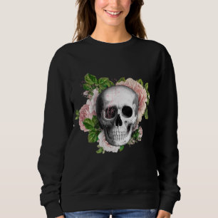 Gothischer Schädel mit rosa Rosen Sweatshirt