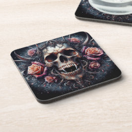 Gothischer Schädel mit Rose Getränkeuntersetzer