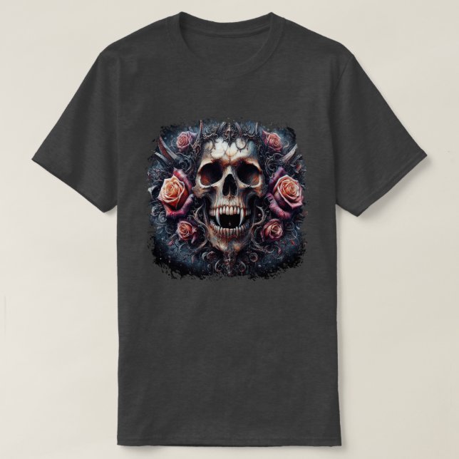 Gothischer Schädel mit Rose T-Shirt (Design vorne)