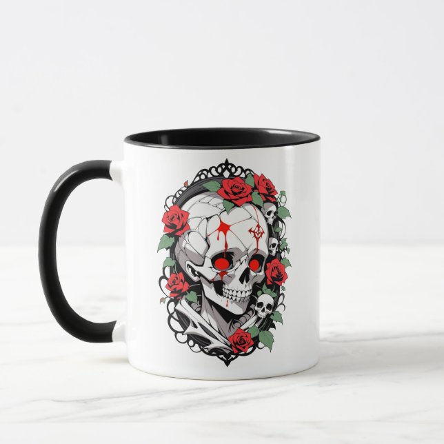 Gothischer Schädel mit Rose Tasse (Links)