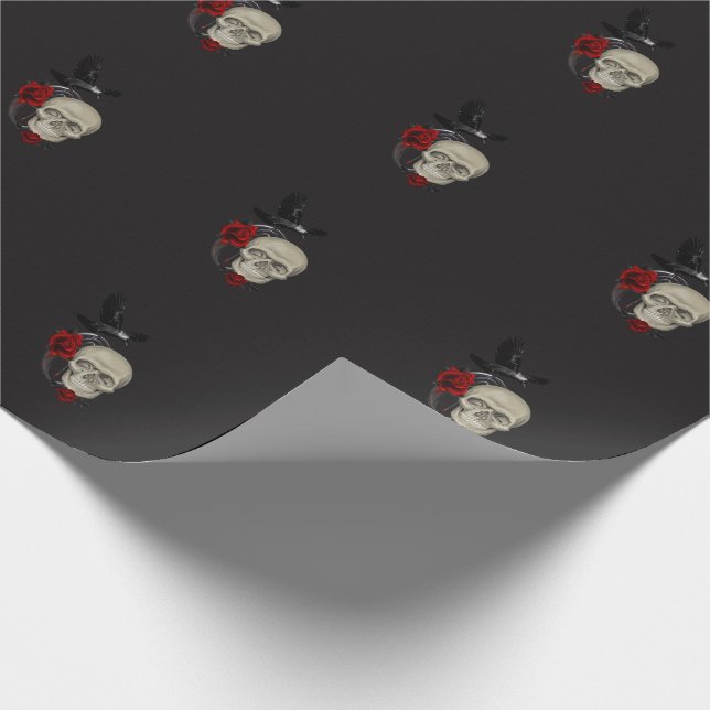 Gothischer Schädel mit Rose und Reben Geschenkpapier (Ecke)