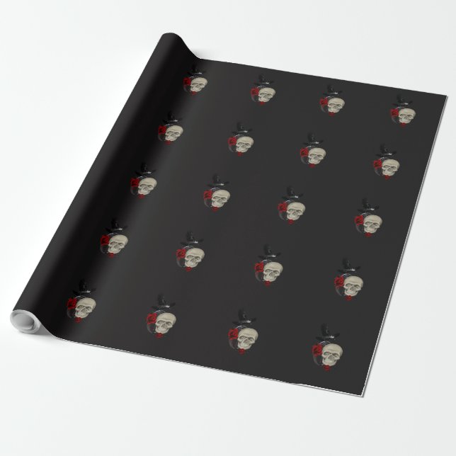 Gothischer Schädel mit Rose und Reben Geschenkpapier (Ungerollt)