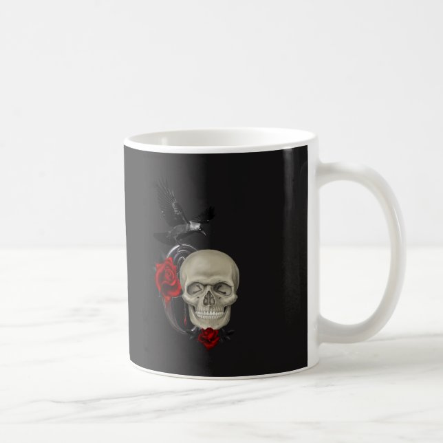 Gothischer Schädel mit Rose und Reben Kaffeetasse (Rechts)