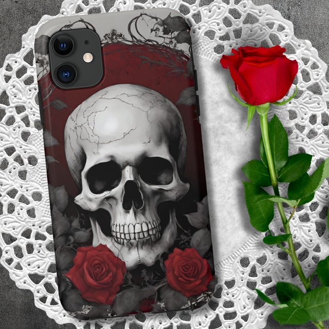 Gothischer Schädel mit Rote Rosen Case-Mate iPhone Hülle (Von Creator hochgeladen)