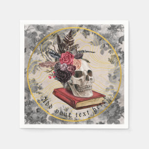 Gothischer Schädel mit Vintagem Blumenhain Napkin Serviette