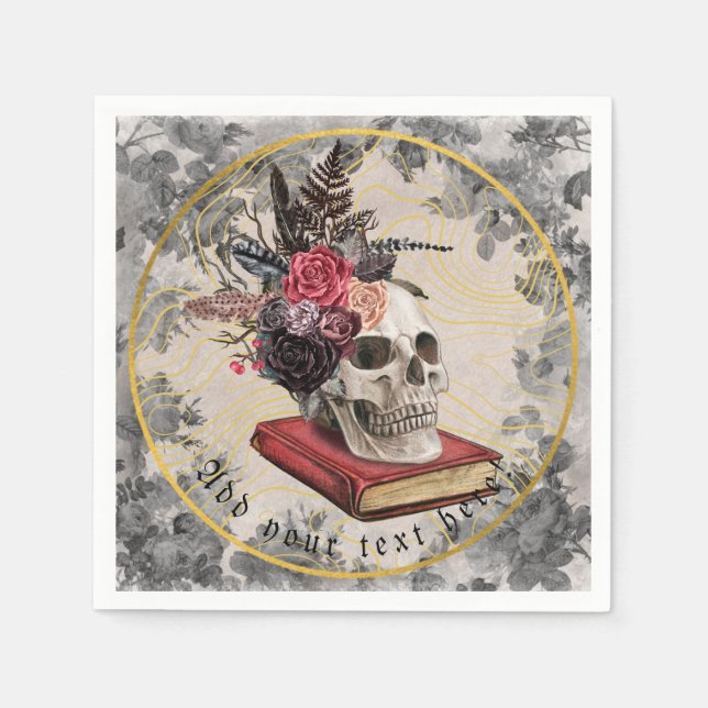 Gothischer Schädel mit Vintagem Blumenhain Napkin Serviette (Vorderseite)