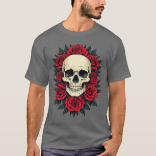 Gothischer Schädel Umgeben Von Roten Rosen T-Shirt