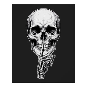 Gothischer Totenkopf-Skelett-Hand Schwarz-Weiß. Poster