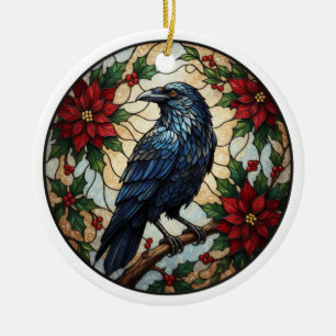 Gothischer Weihnachts-Rabe-Poinsettia-Keramik-Schm Keramik Ornament