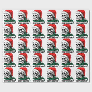 Gothischer Weihnachtsschädel mit Santa-Hut – Alter Geschenkpapier