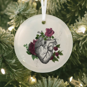 Gothisches burgunderrotes Blumenherz Ornament Aus Glas