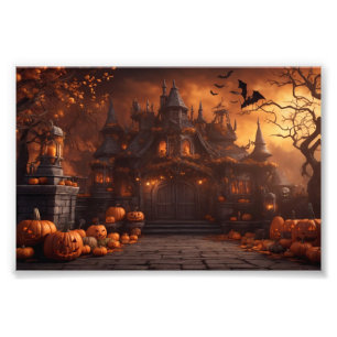 Gothisches Gruseliges Halloween-Haus Schreckliches Fotodruck