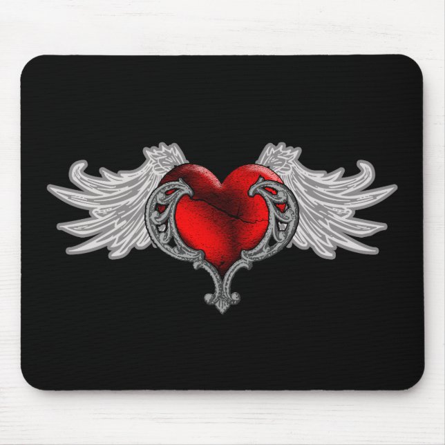 Gothisches Herz mit Engelsflügeln Mousepad (Vorne)