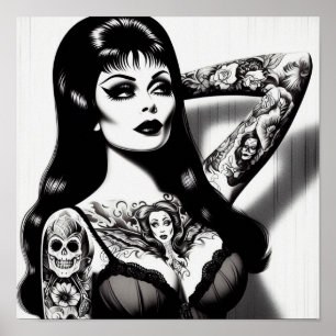 Gothisches Mädchen mit Vintage-Tätowierungen Poster