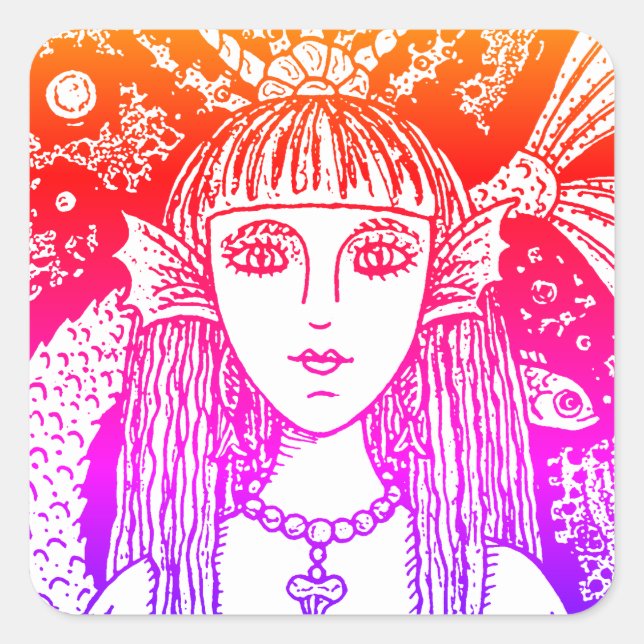 GOTHISCHES MERMAID, SCHWARZES MEER SIREN FANTASY W QUADRATISCHER AUFKLEBER (Vorderseite)
