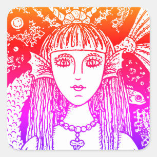 GOTHISCHES MERMAID, SCHWARZES MEER SIREN FANTASY W QUADRATISCHER AUFKLEBER